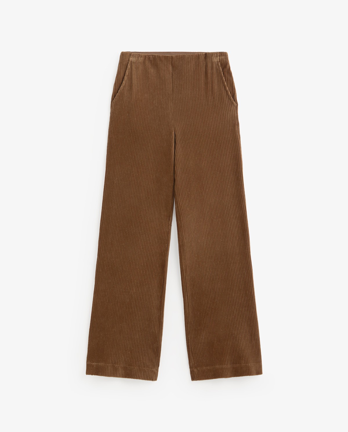 Camel wide-leg corduroy trousers, front view with corduroy fabric detail 6