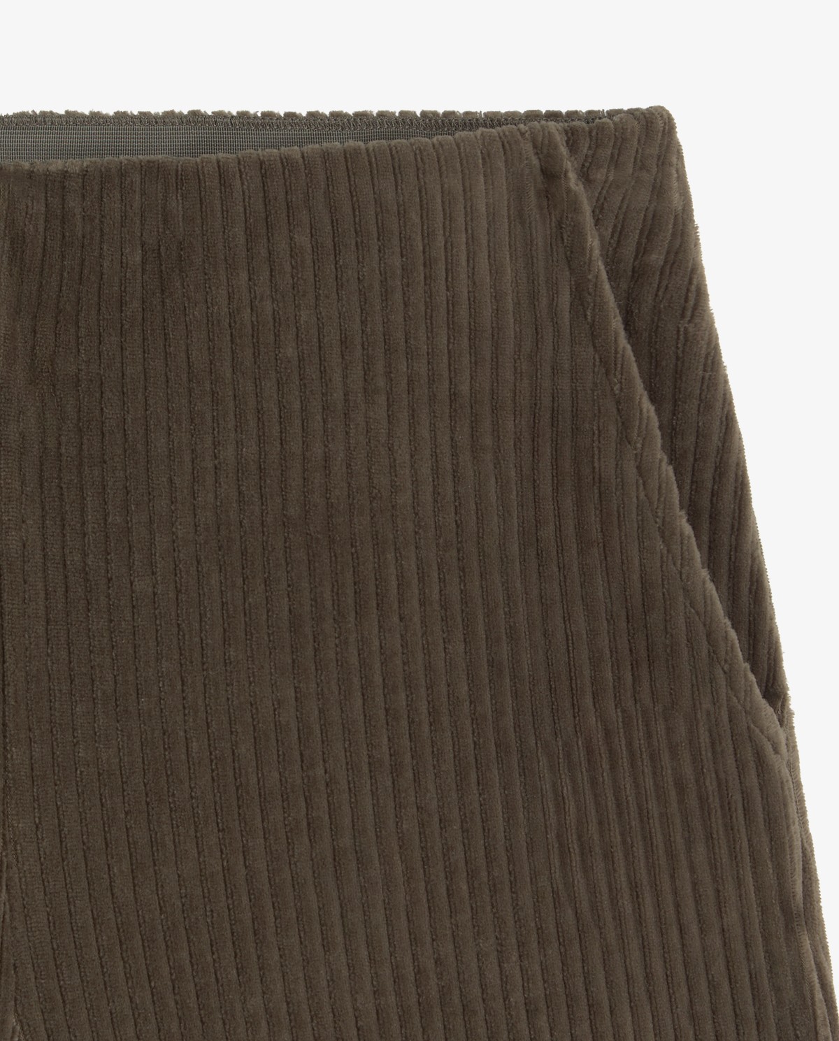 Khaki green wide-leg corduroy trousers, front view with corduroy fabric detail 6