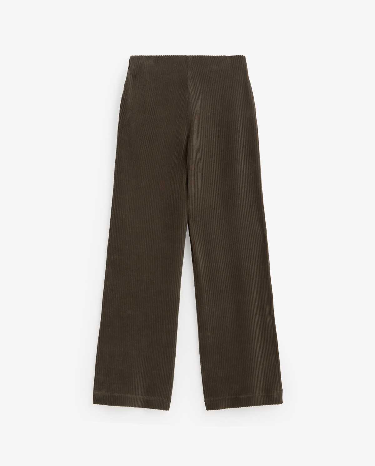 Khaki green wide-leg corduroy trousers, front view with corduroy fabric detail 7