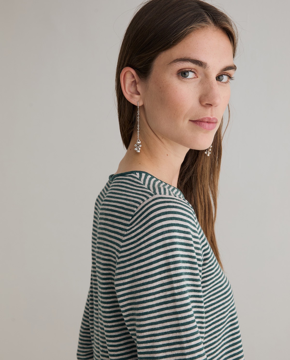 Jersey de rayas de punto fino en verde y beige 3