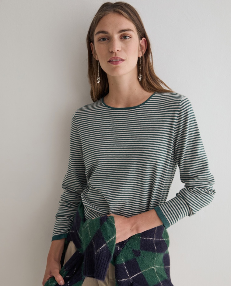 Jersey de rayas de punto fino en verde y beige