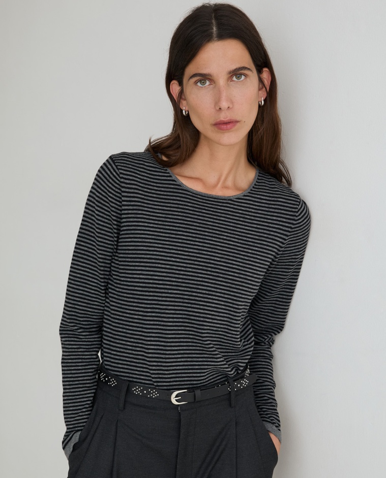 Jersey de rayas de punto fino en gris y negro