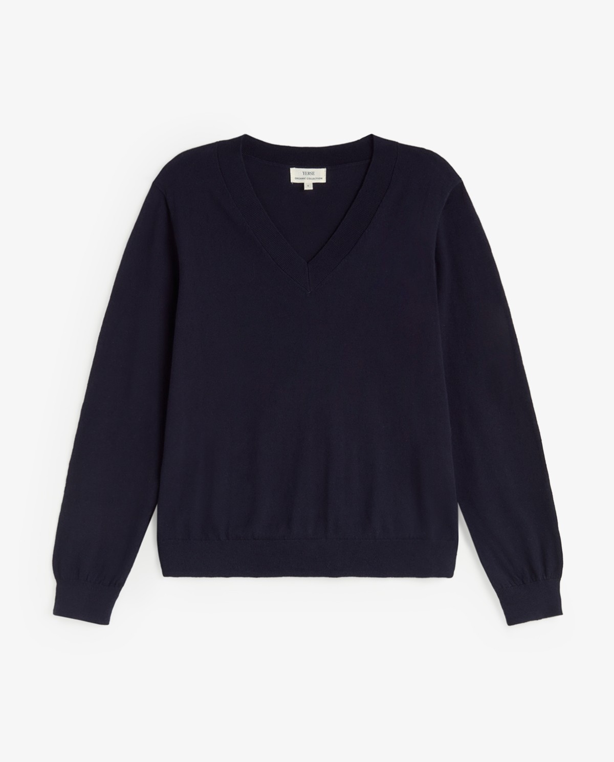 Jersey de punto fino con escote pico en azul oscuro 6
