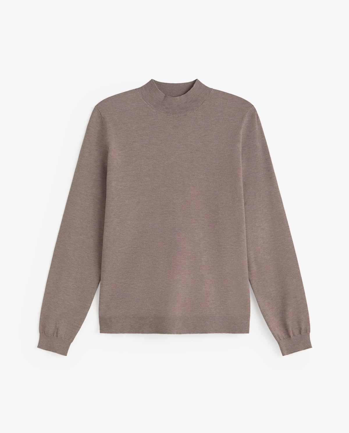 Jersey fino de color gris topo, vista frontal con detalle del cuello Perkins y del tejido 4