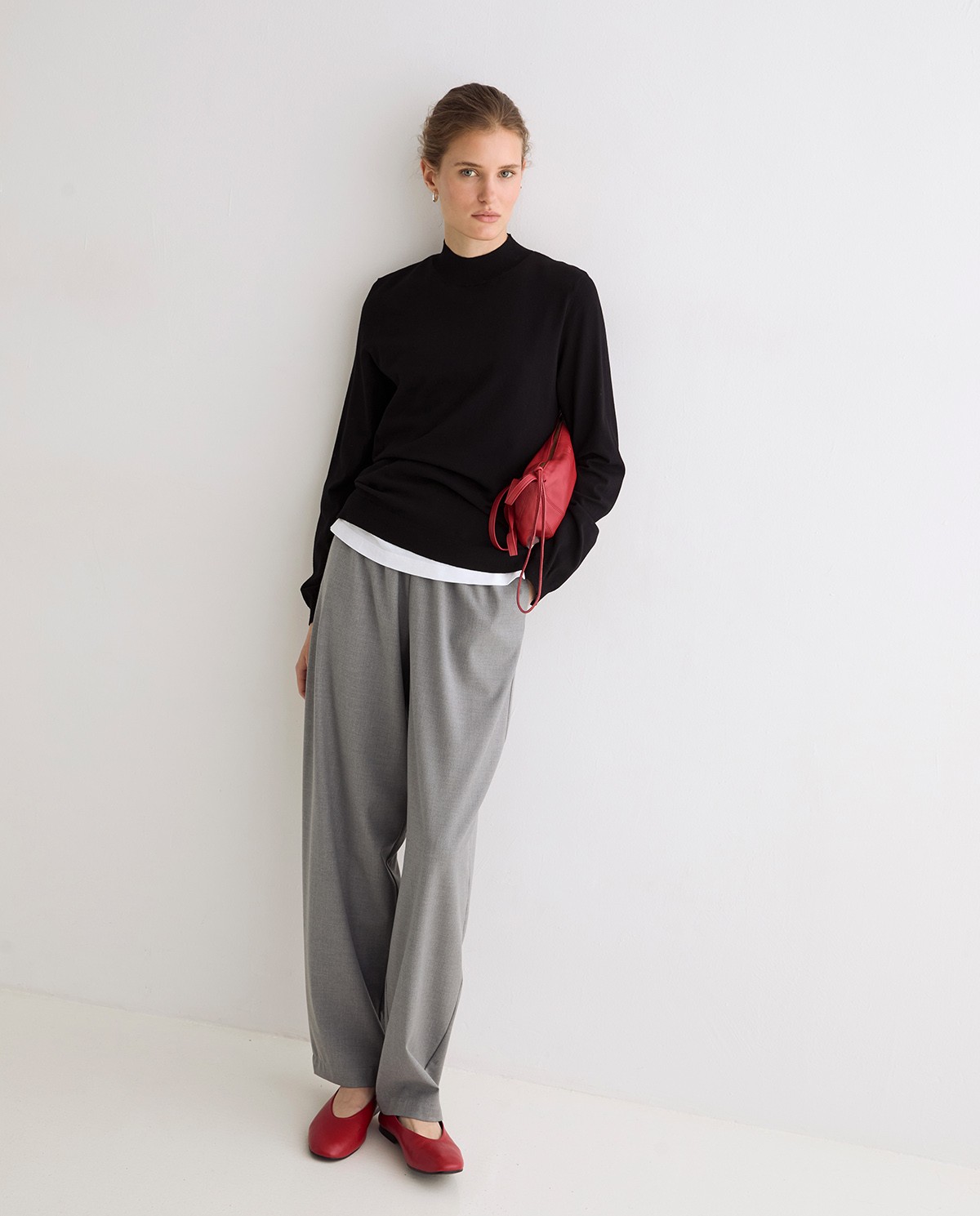 Pantalones balloon tiro alto en color gris
