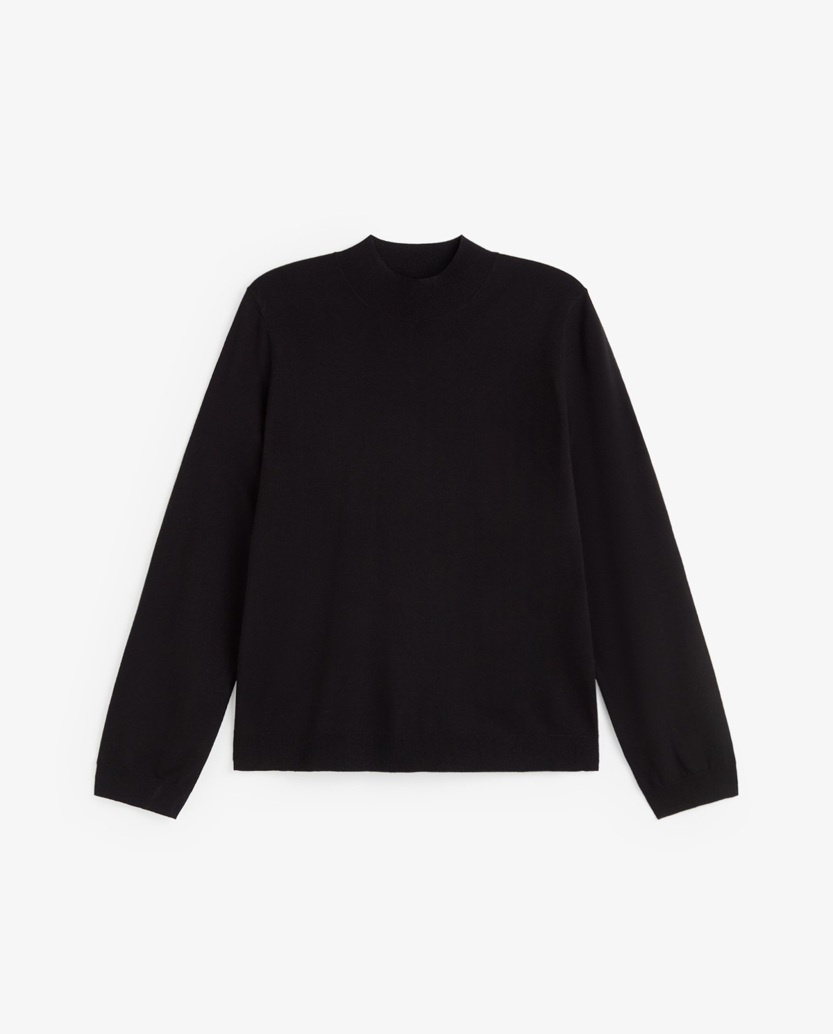 Jersey fino de color negro, vista frontal con detalle del cuello Perkins y del tejido 5
