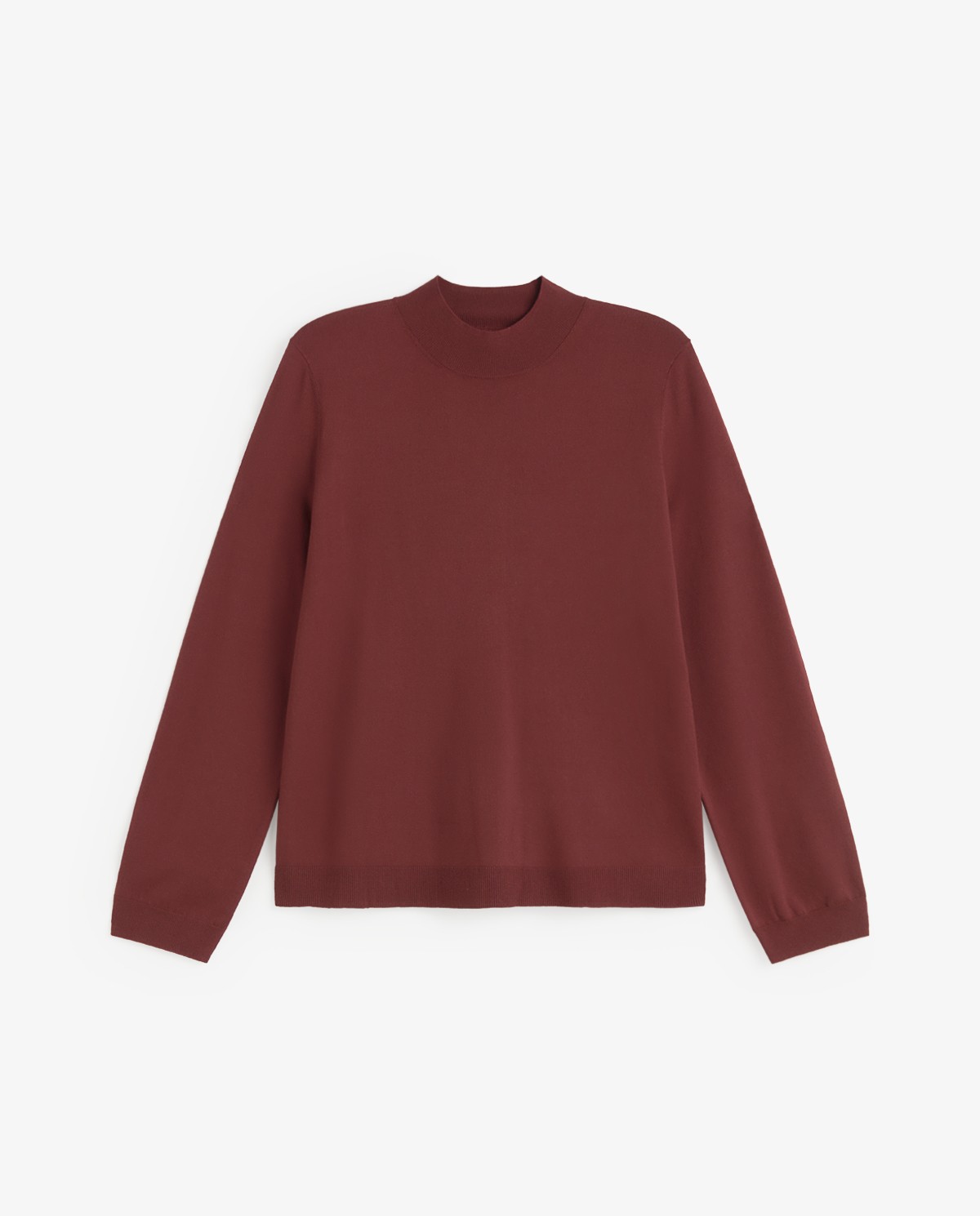 Jersey fino de color granate, vista frontal con detalle del cuello Perkins y del tejido 4