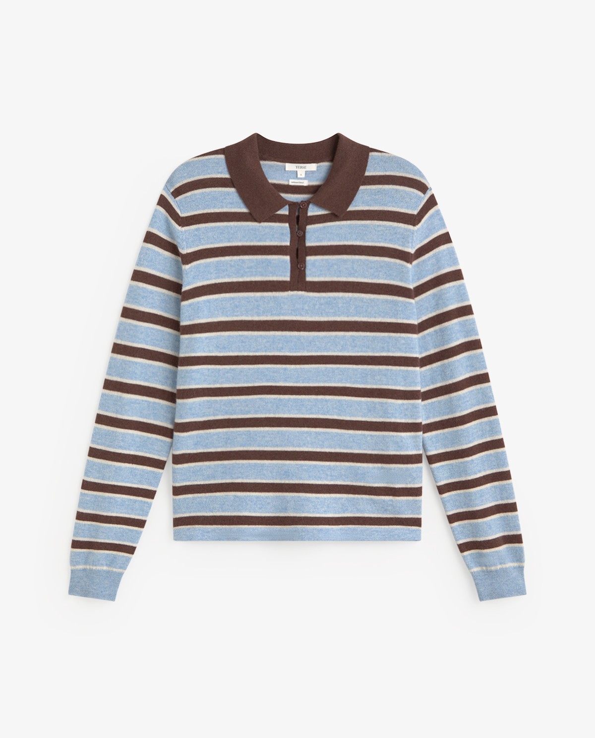 Jersey polo de punto fino a rayas azul claro y marrón 6