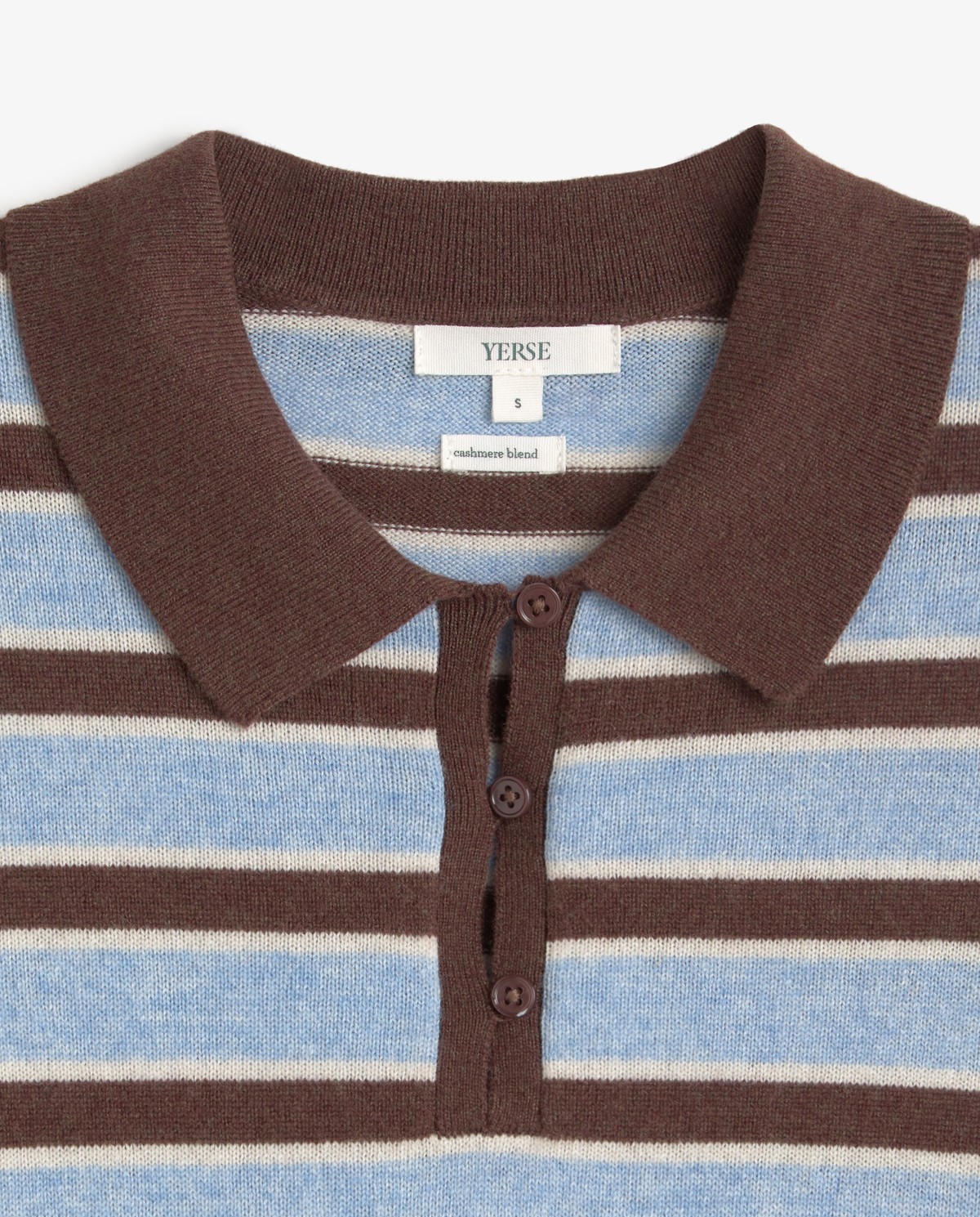 Jersey polo de punto fino a rayas azul claro y marrón 7