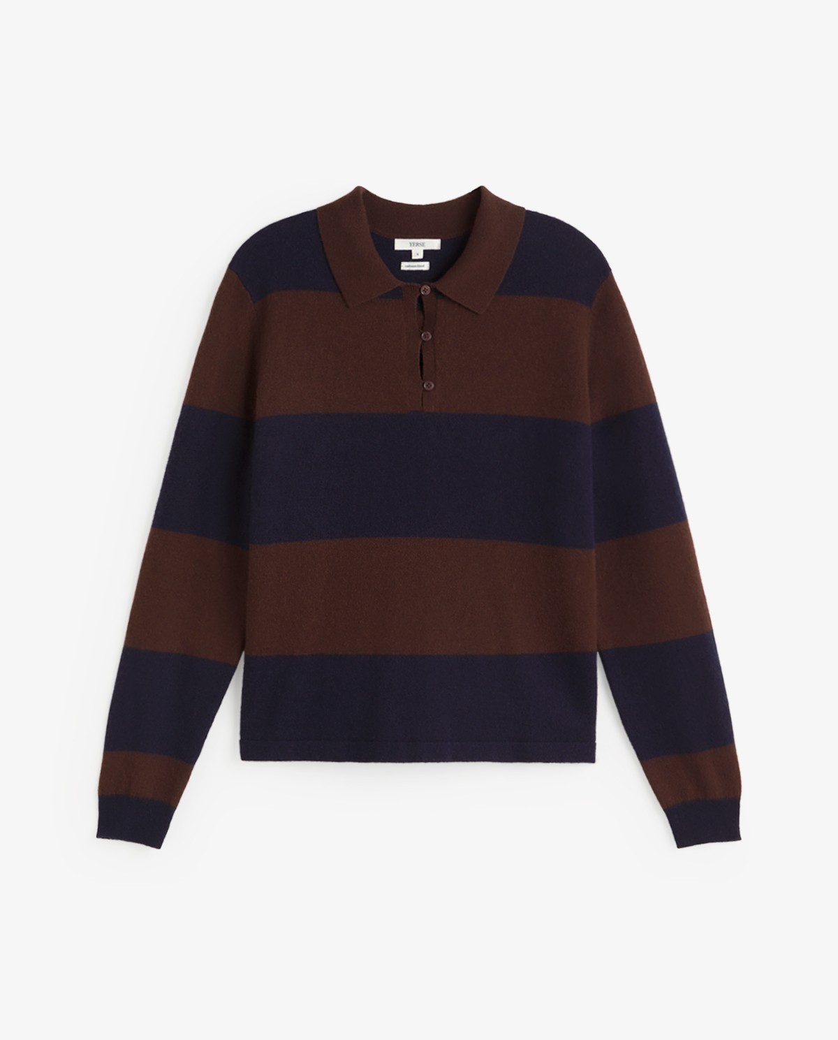 Jersey polo de punto fino a rayas azul oscuro y marrón 5