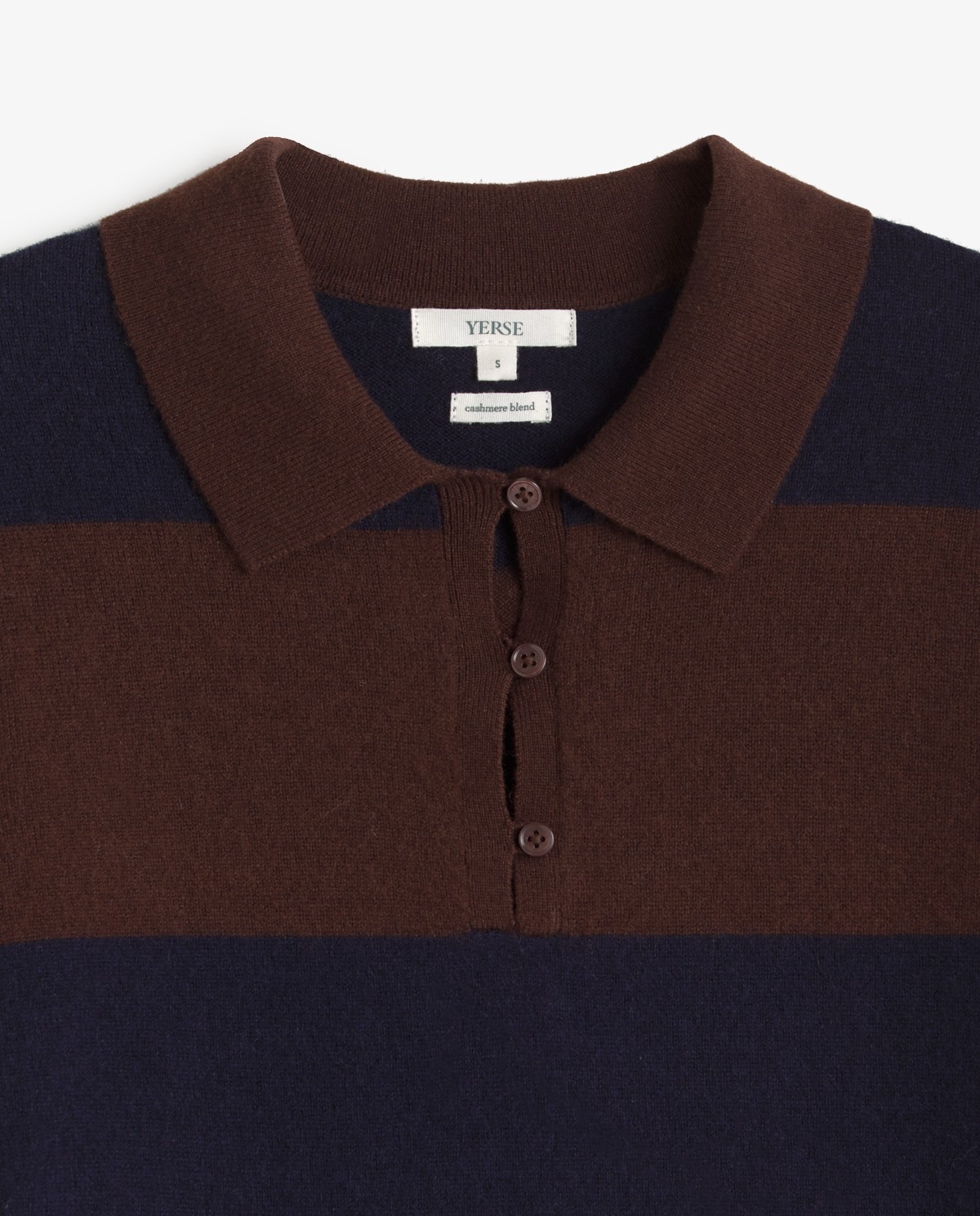 Jersey polo de punto fino a rayas azul oscuro y marrón 6