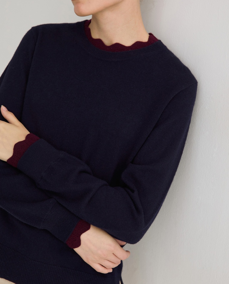 Jersey de punto azul y granate con detalles en contraste