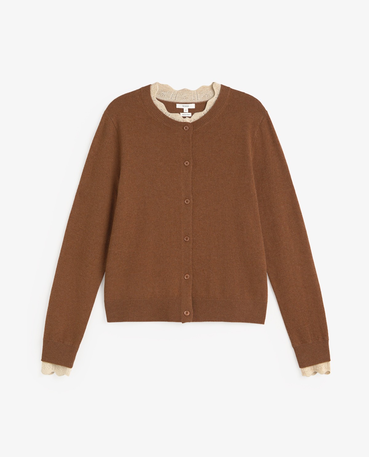 Cárdigan de punto marrón y beige con detalles contraste 5