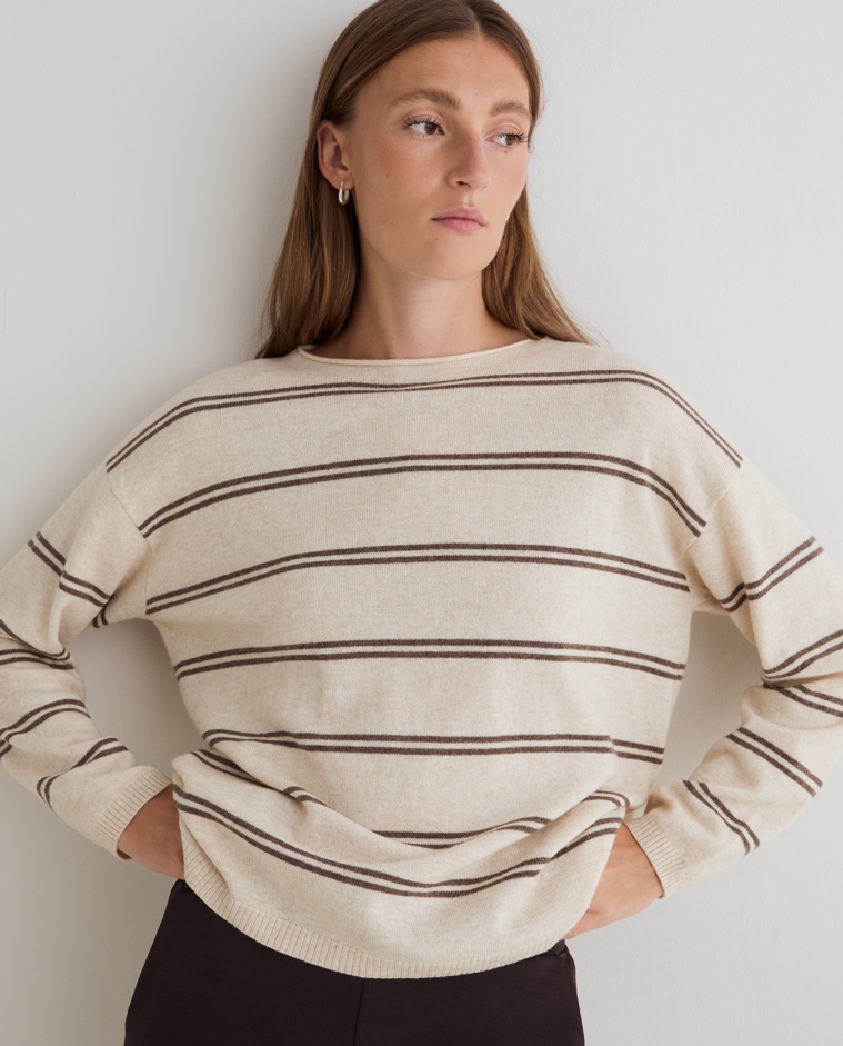 Jersey de punto fino de rayas anchas crudo