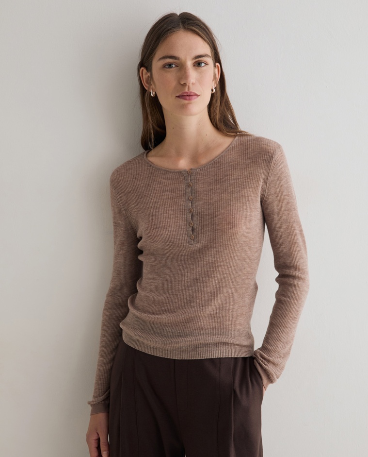 Jersey fino de canalé marrón claro