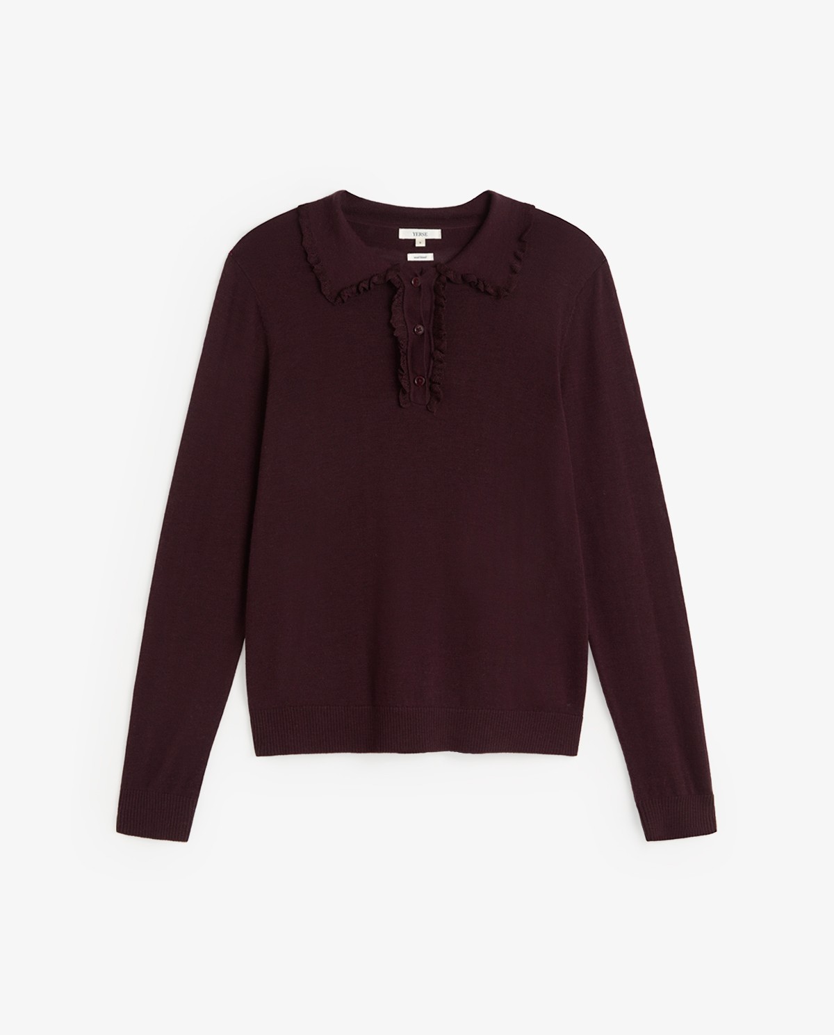Jersey fino con cuello volante granate oscuro 6