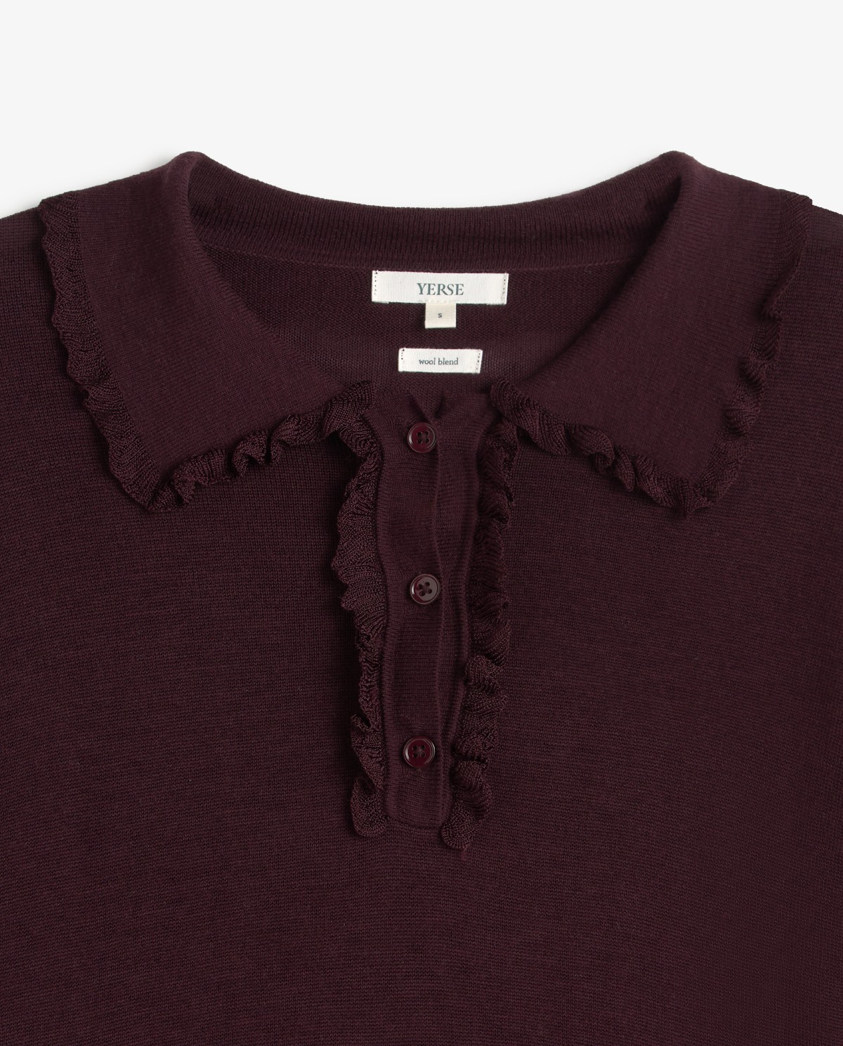 Jersey fino con cuello volante granate oscuro 7