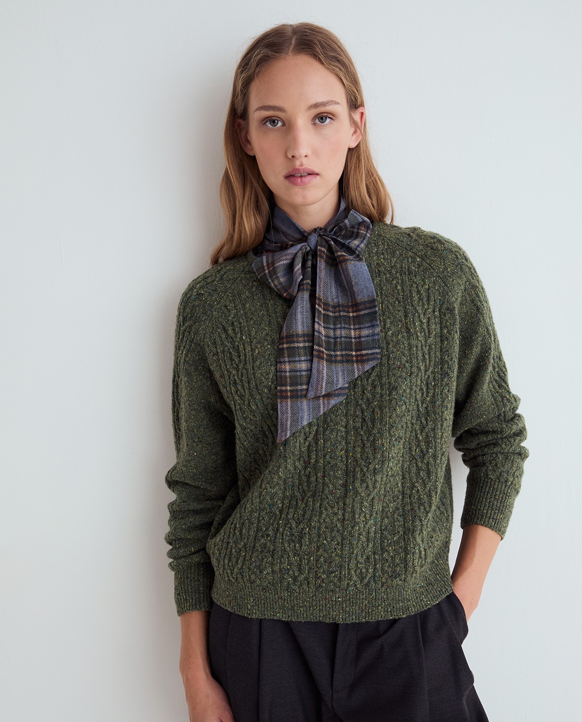 Jersey tweed trenzado verde