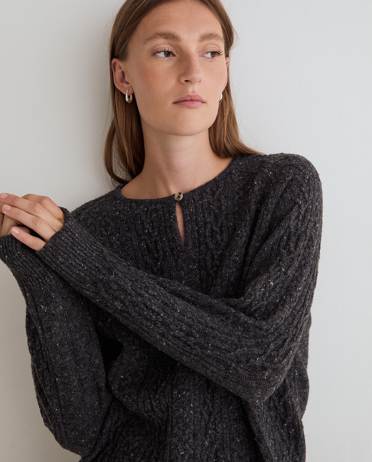 Jersey tweed trenzado gris oscuro