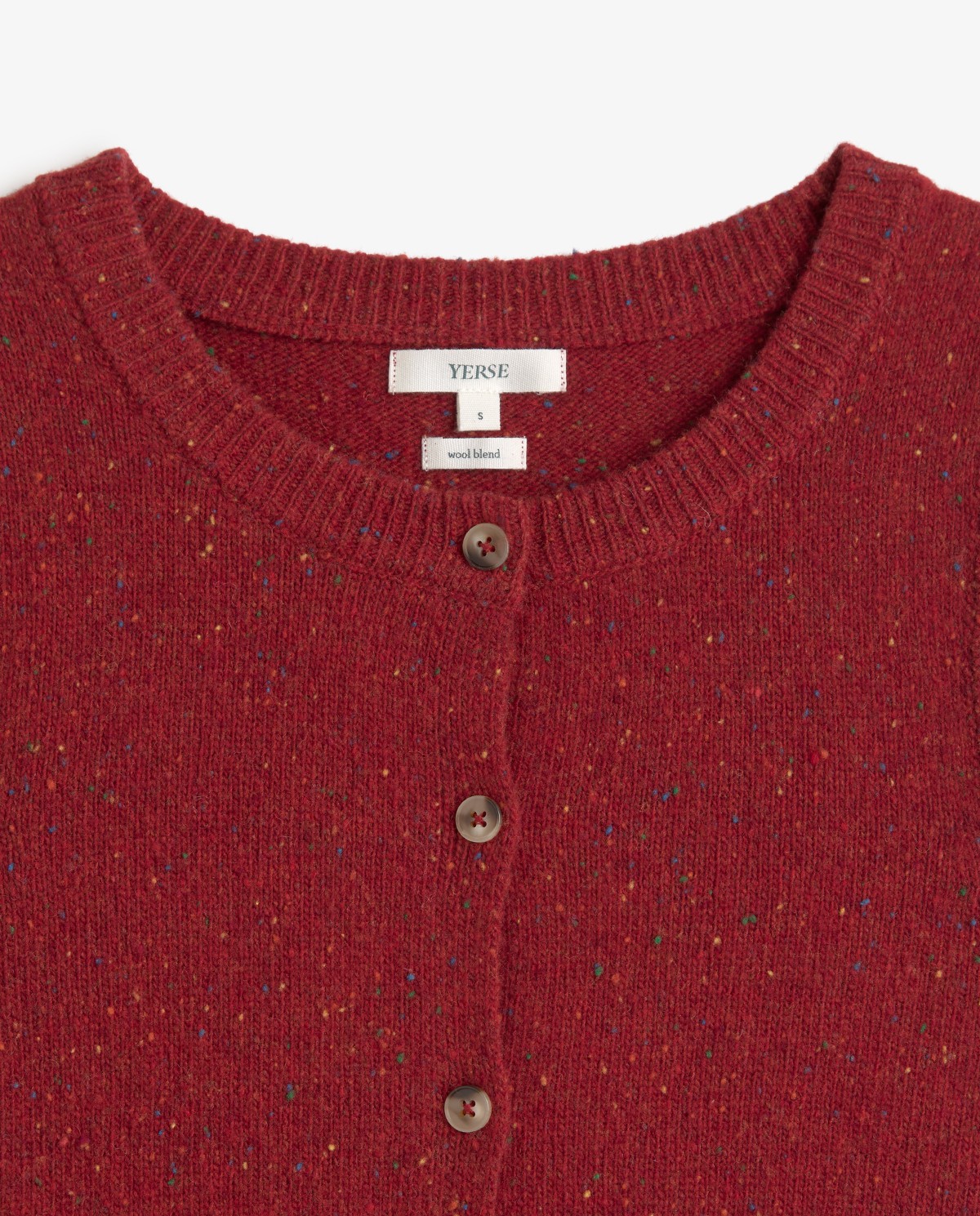 Chaleco de punto tweed rojo, vista frontal con detalle del tejido 6