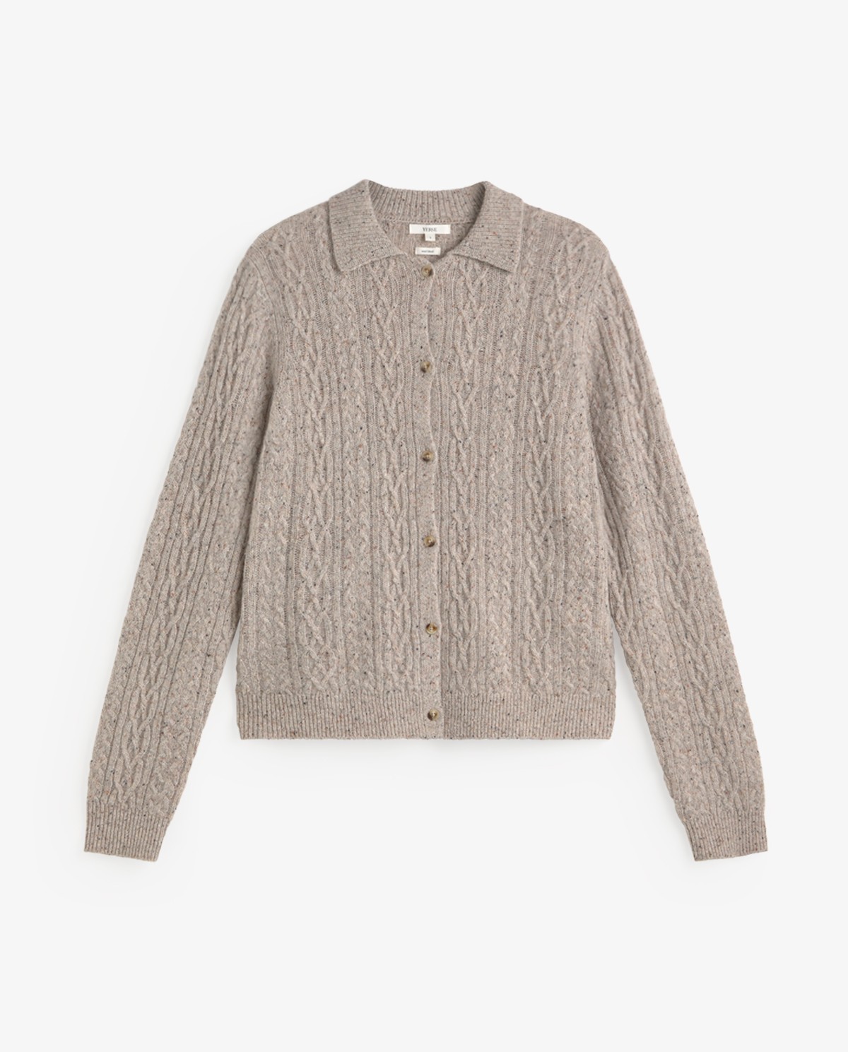 Cárdigan de punto tweed trenzado crudo, vista frontal con detalle del tejido 6