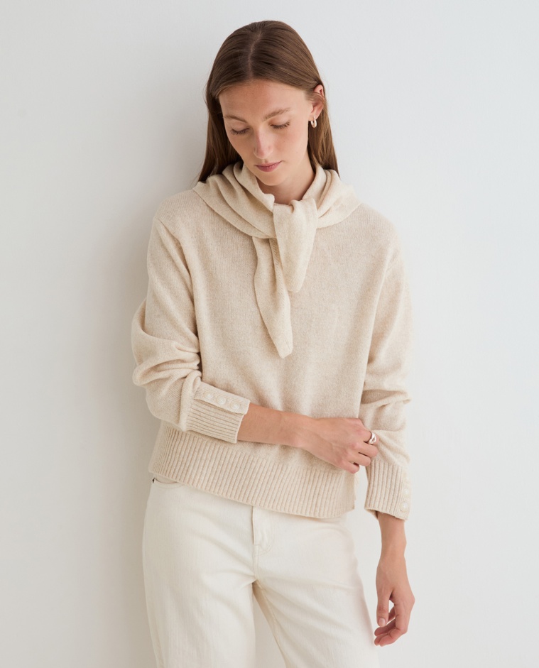 Jersey de lana con pañuelo extraíble crudo