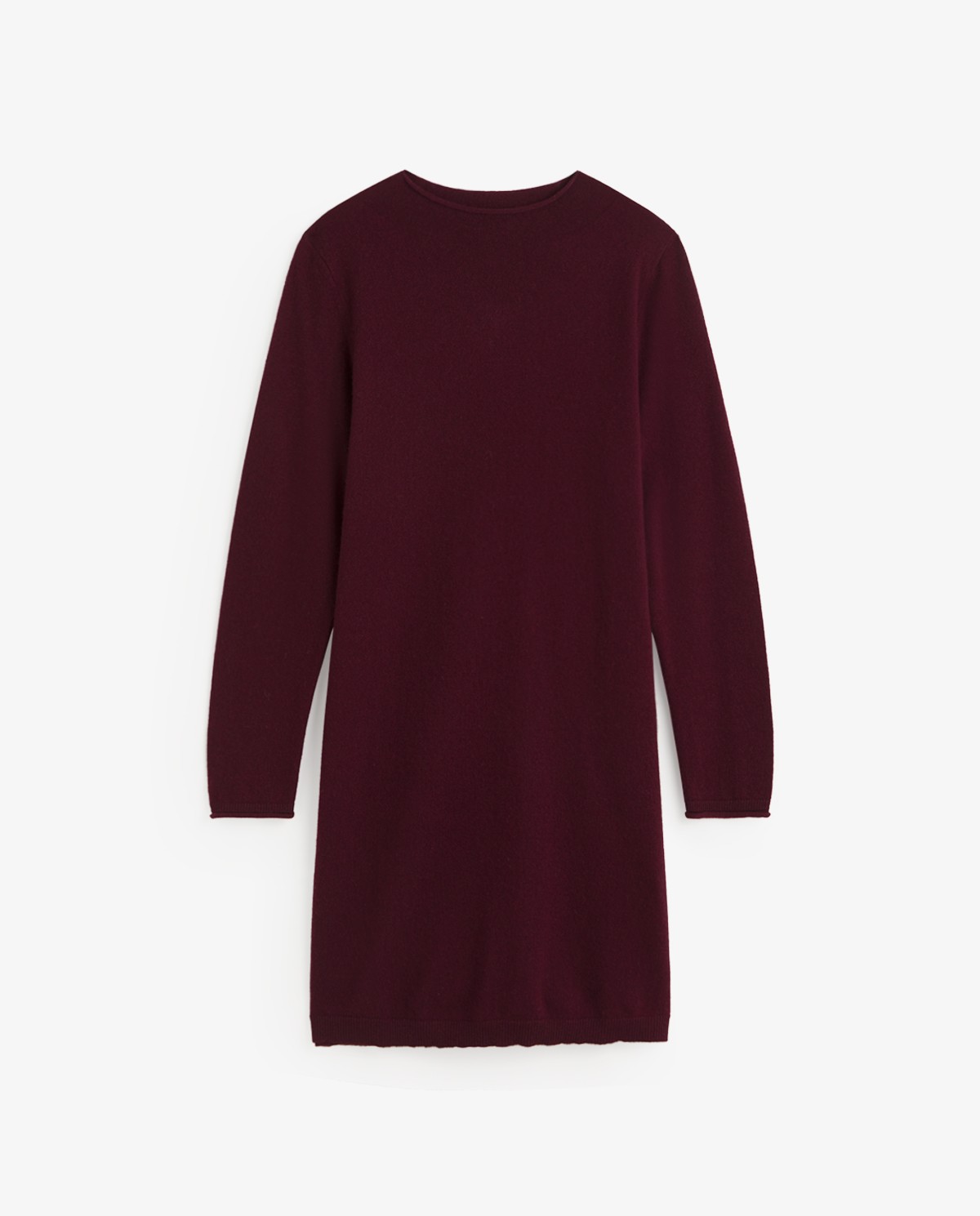 Robe courte en maille bordeaux, vue de face avec détail de la matière 5