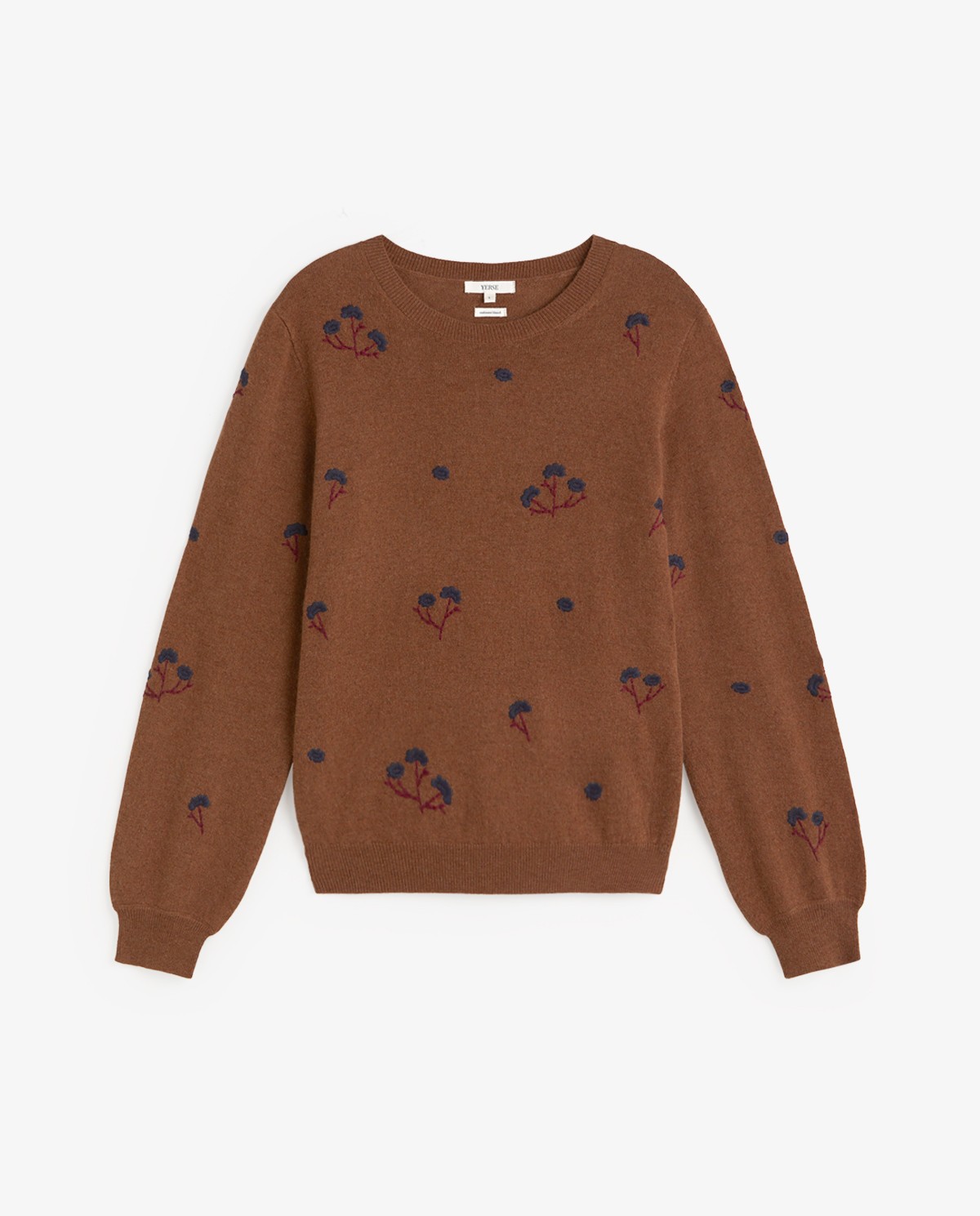 Jersey bordado de flores marrón claro 5