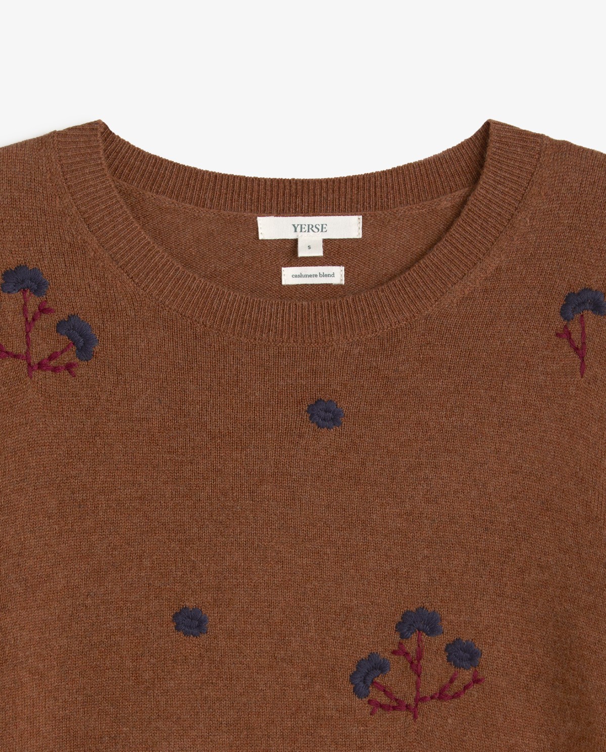 Jersey bordado de flores marrón claro 6