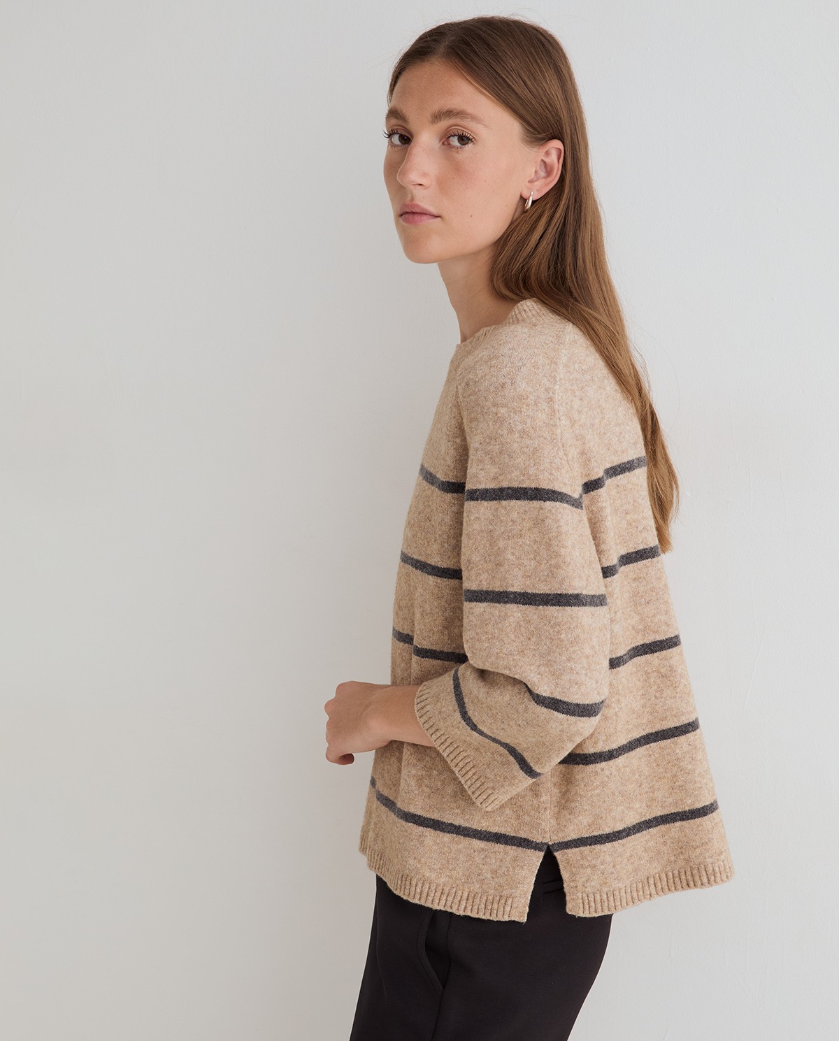 Jersey de punto manga francesa rayas crudo y gris 2