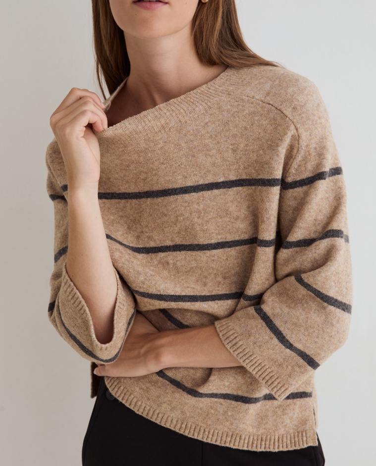 Jersey de punto manga francesa rayas crudo y gris