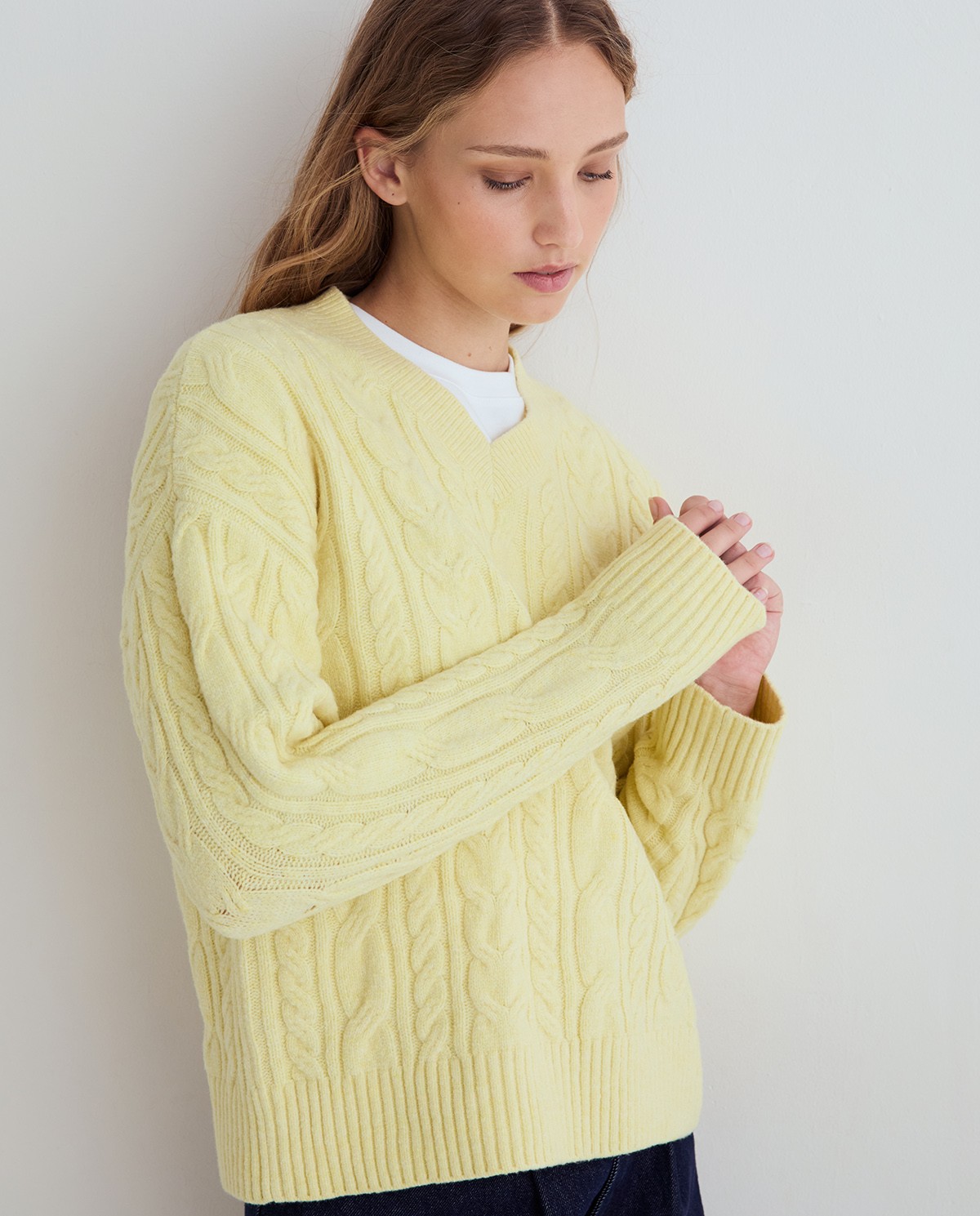 Jersey de punto trenzado amarillo 1