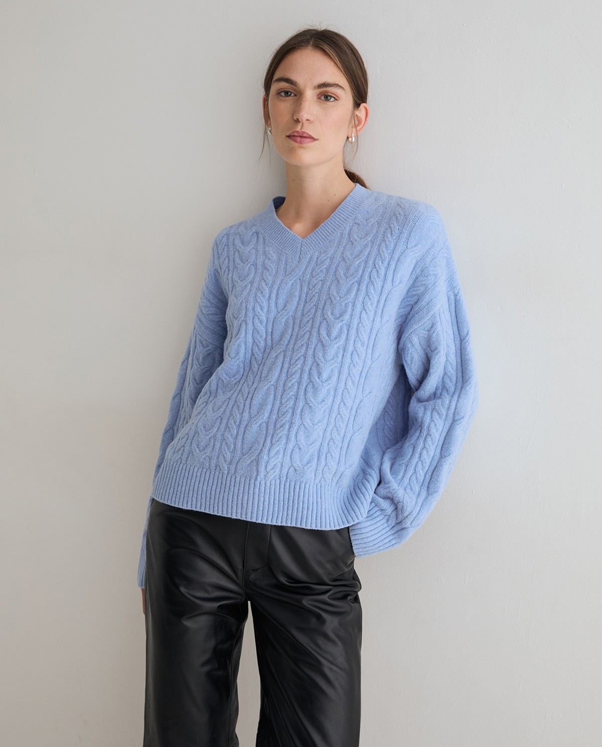 Jersey de punto trenzado azul cielo 1