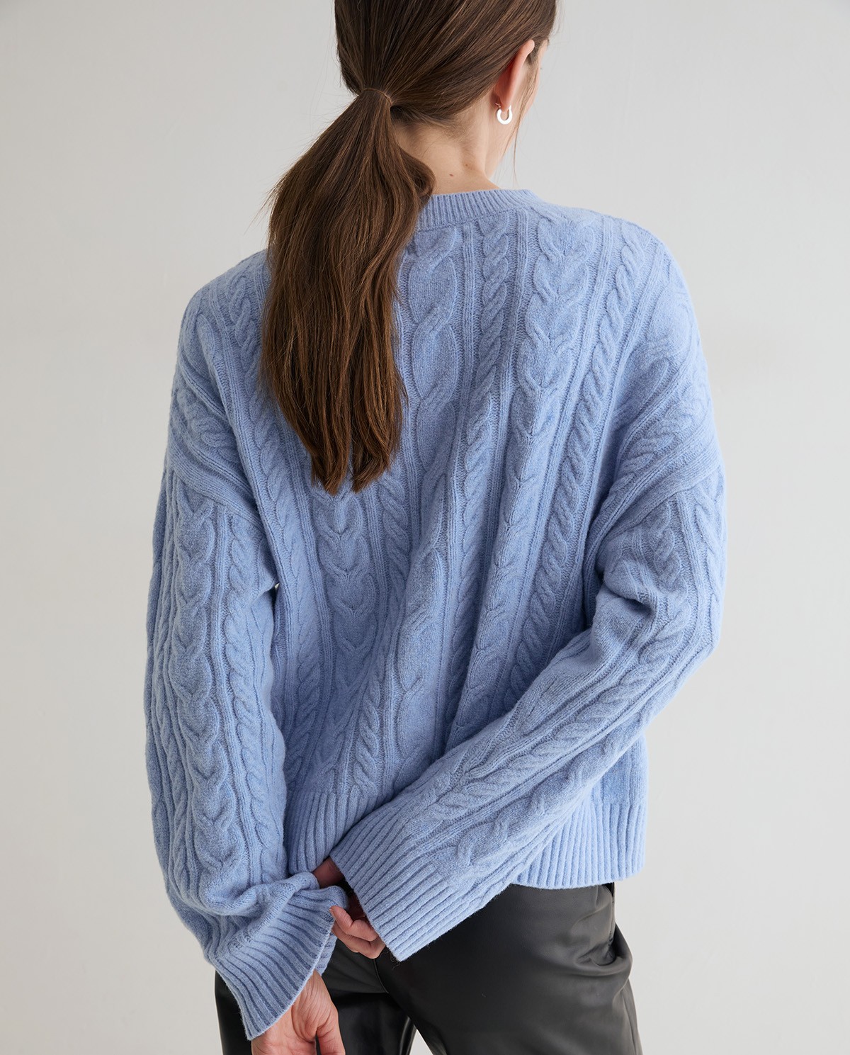 Jersey de punto trenzado azul cielo 4