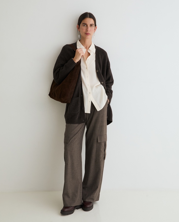 Dark brown long knit cardigan