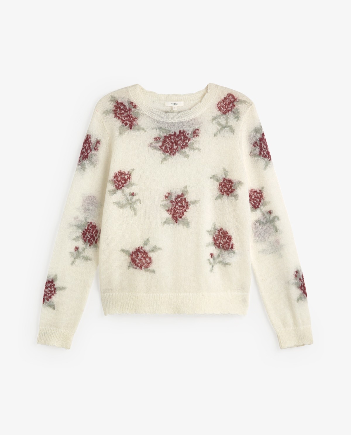 Jersey de punto crudo con flores multicolor, vista frontal con detalle del jacquard 6