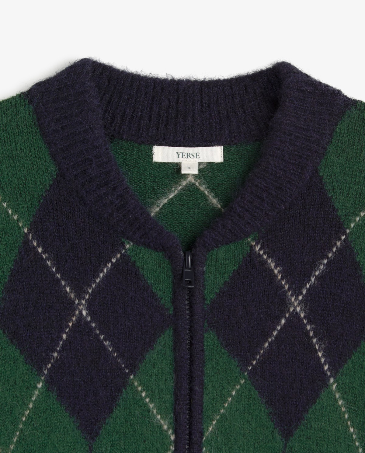 Cárdigan de punto rombos verde y azul 8