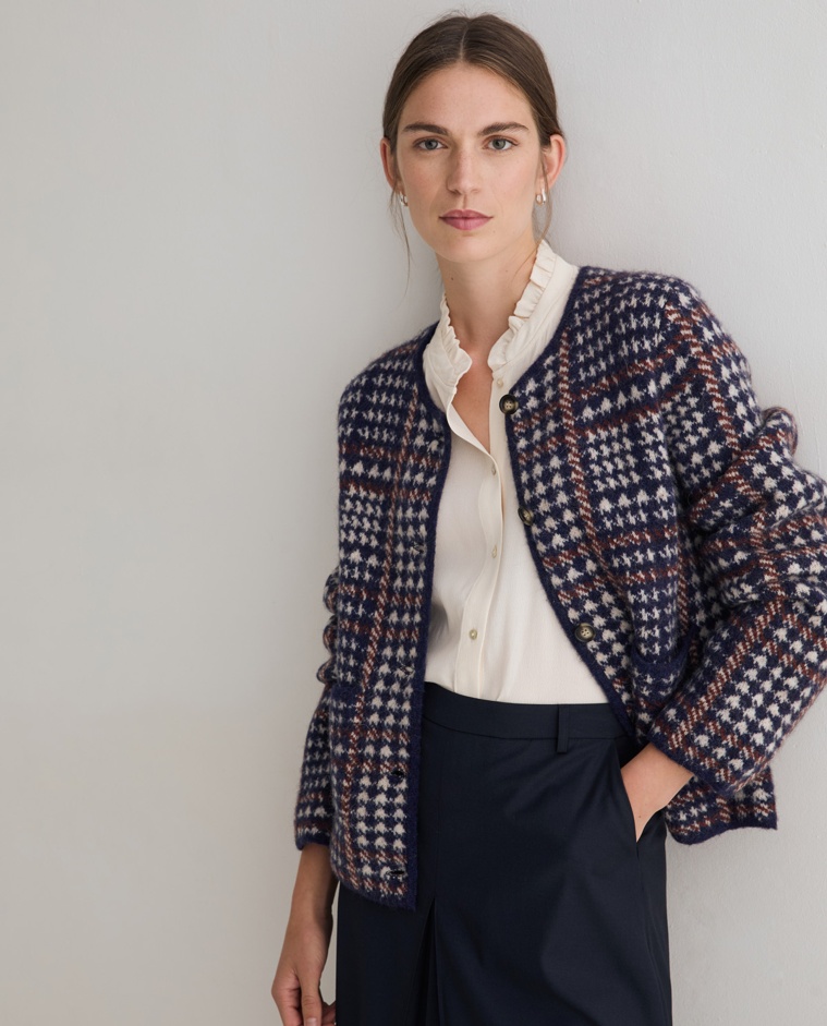 Checked wool-blend cardigan