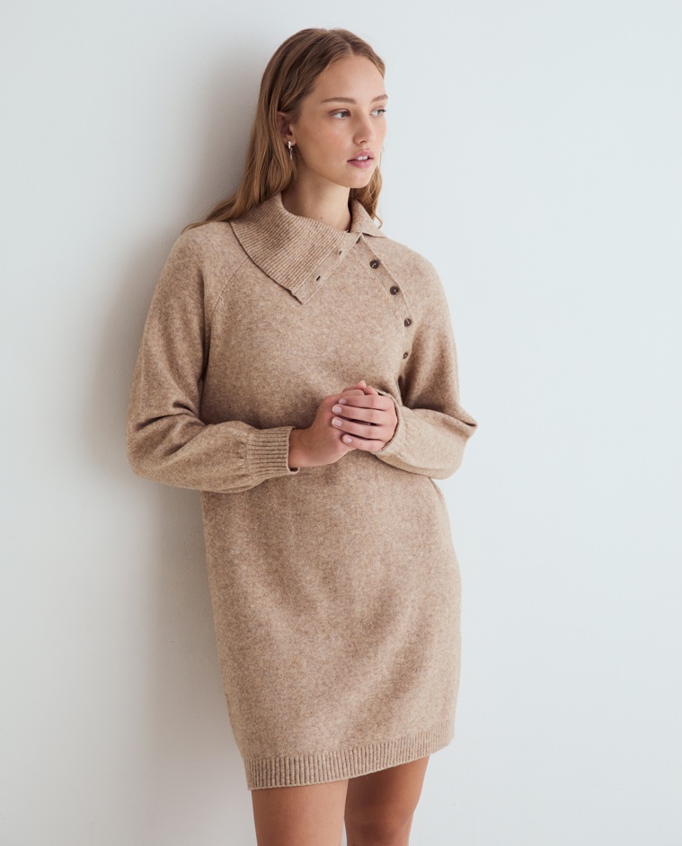 Vestido corto de punto gris piedra