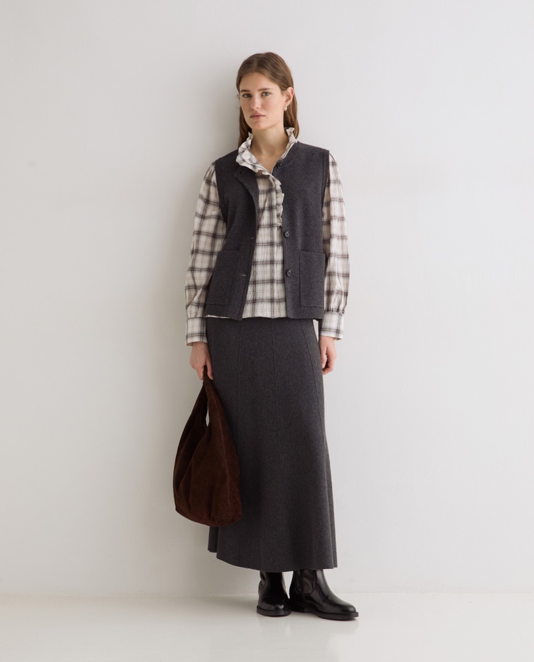 Falda midi de punto gris oscuro | YERSE