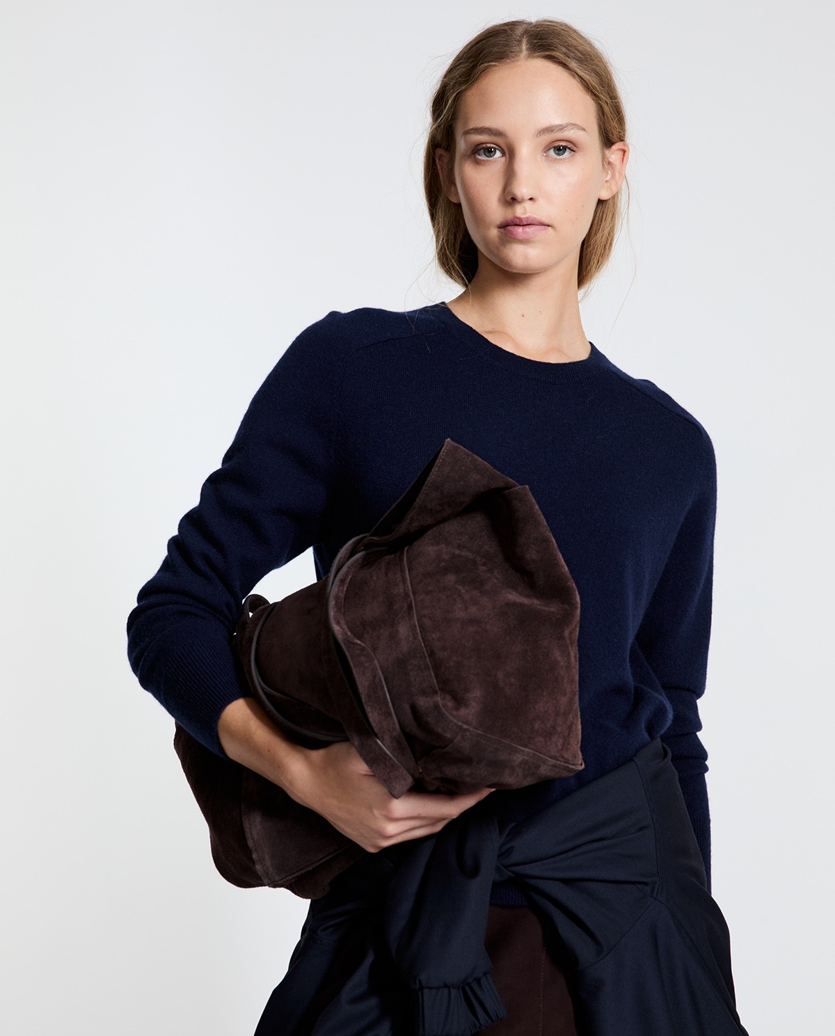 Jersey de cashmere cuello redondo azul oscuro