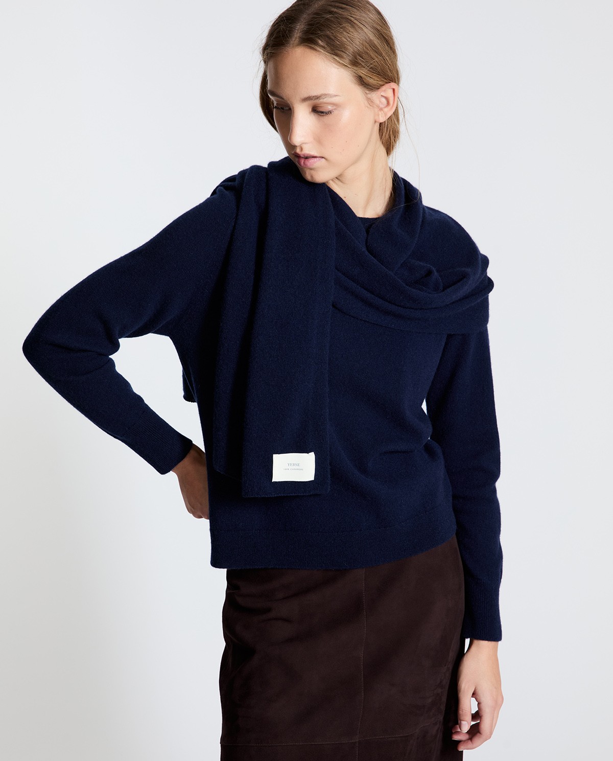 Jersey de cashmere cuello redondo azul oscuro 6