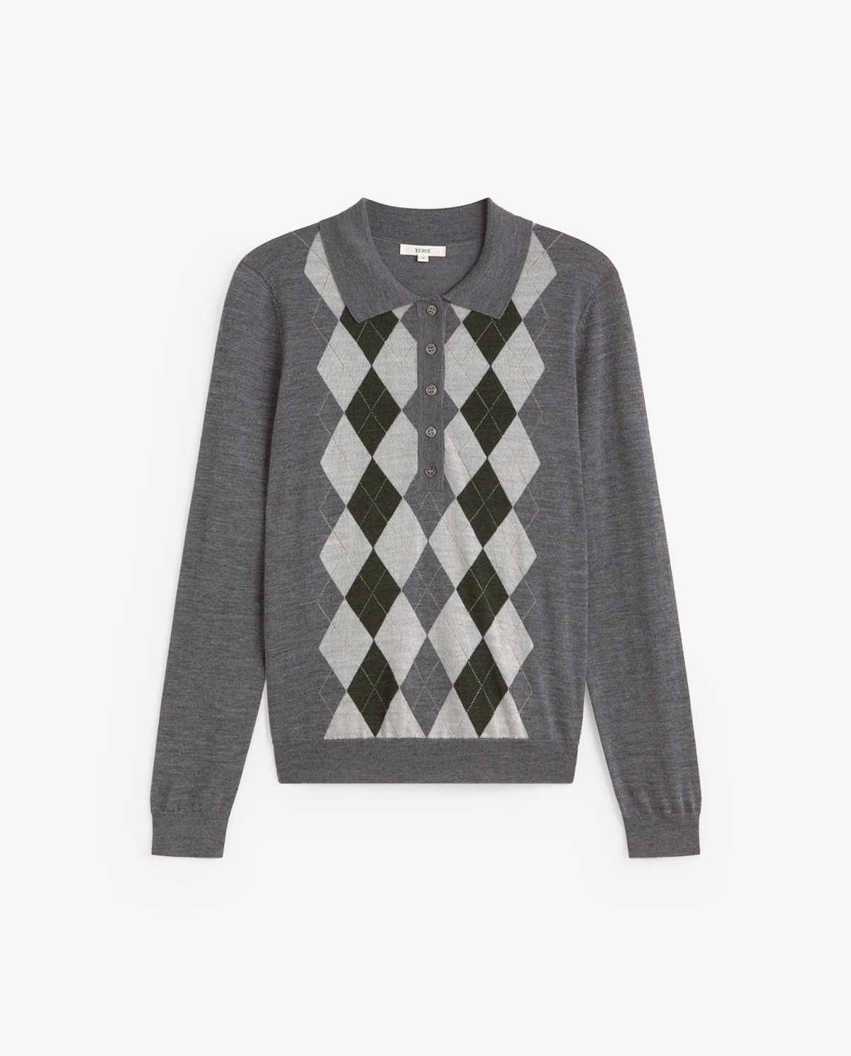Jersey fino de lana merino con rombos gris y verde 6
