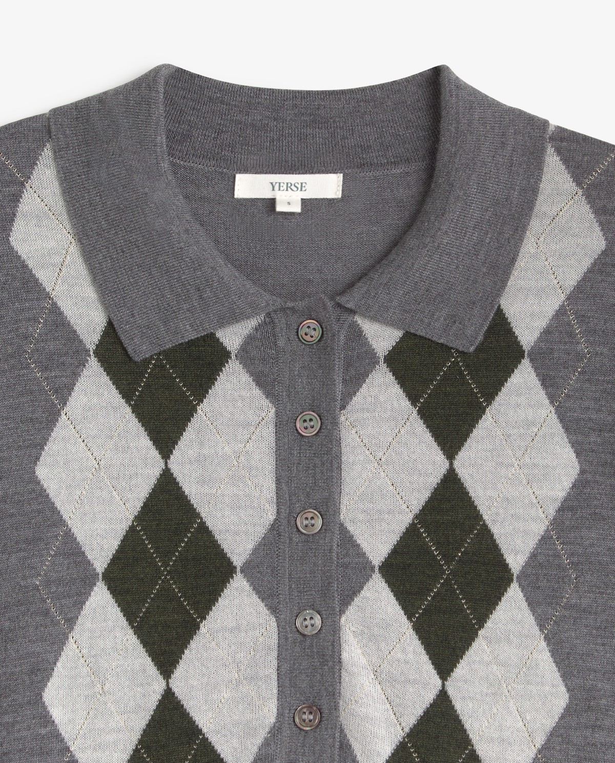 Jersey fino de lana merino con rombos gris y verde 7
