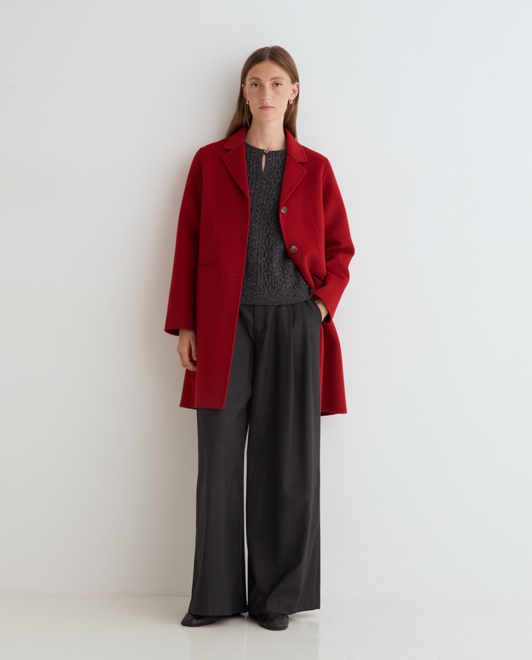 Abrigo midi handmade de lana rojo
