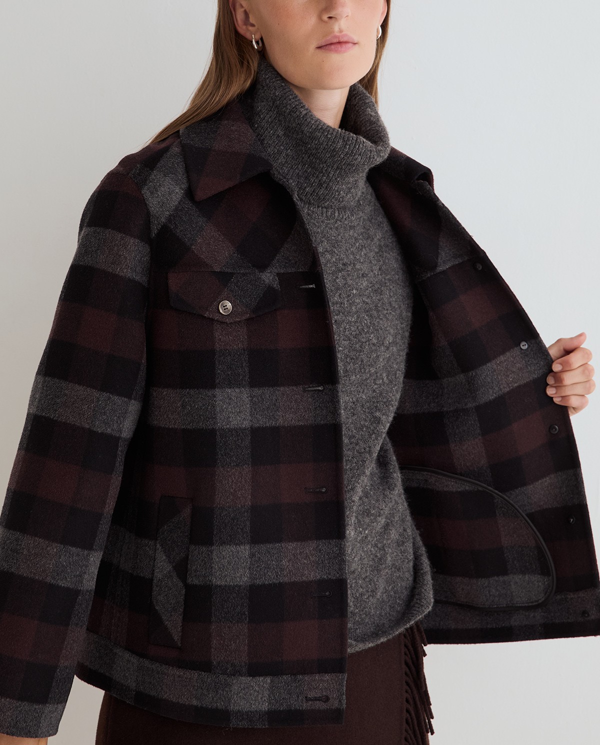 Abric curt handmade de quadres multicolor 4