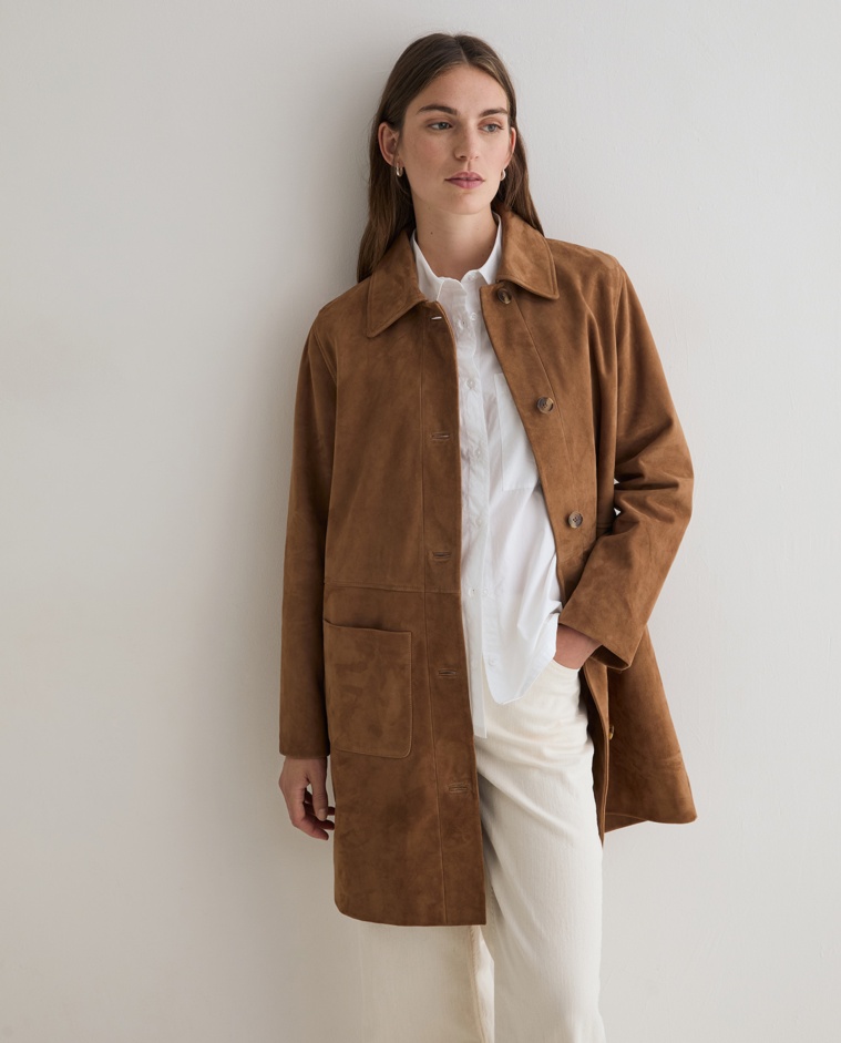 Manteau daim midi camel