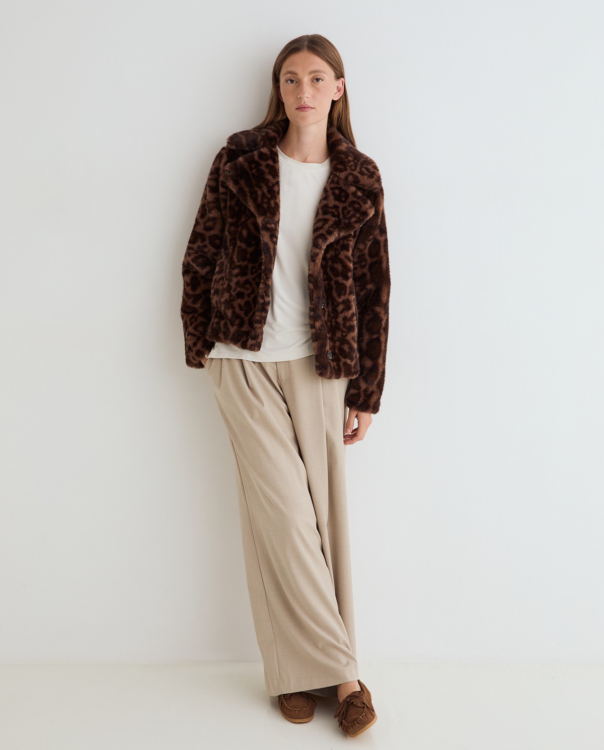 Abrigo corto efecto pelo print leopardo 1