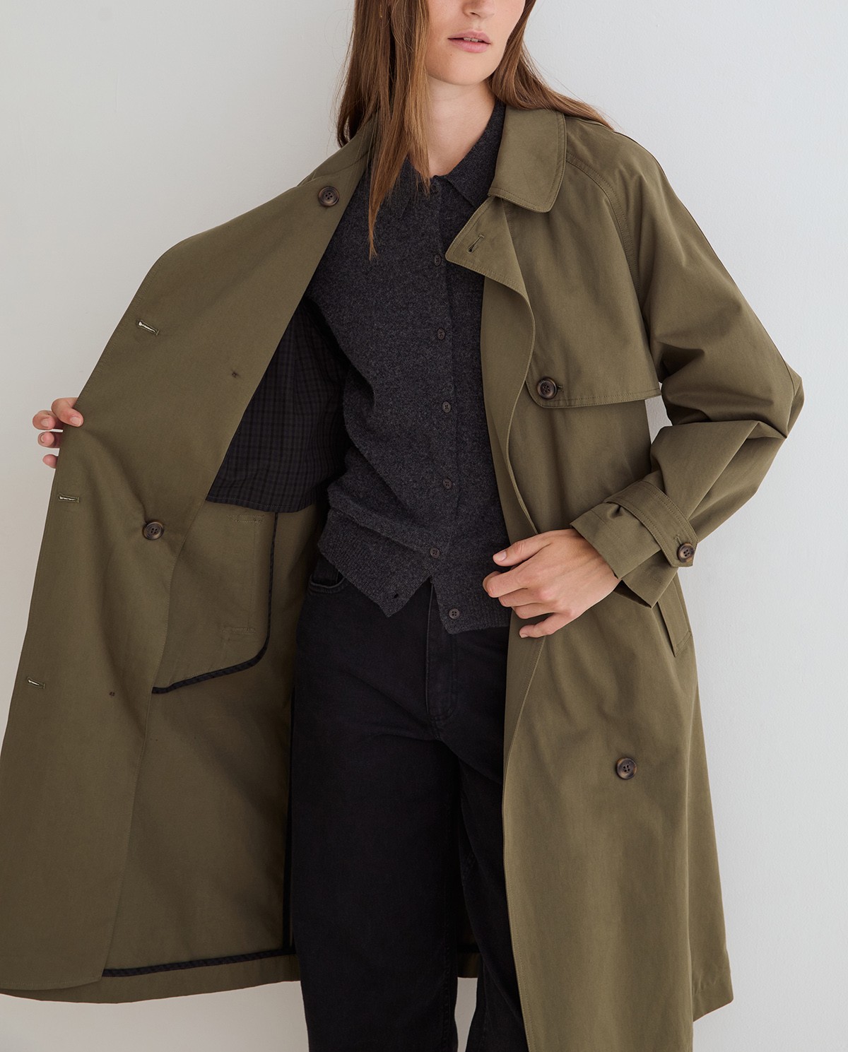 Gabardina midi verde khaki 6