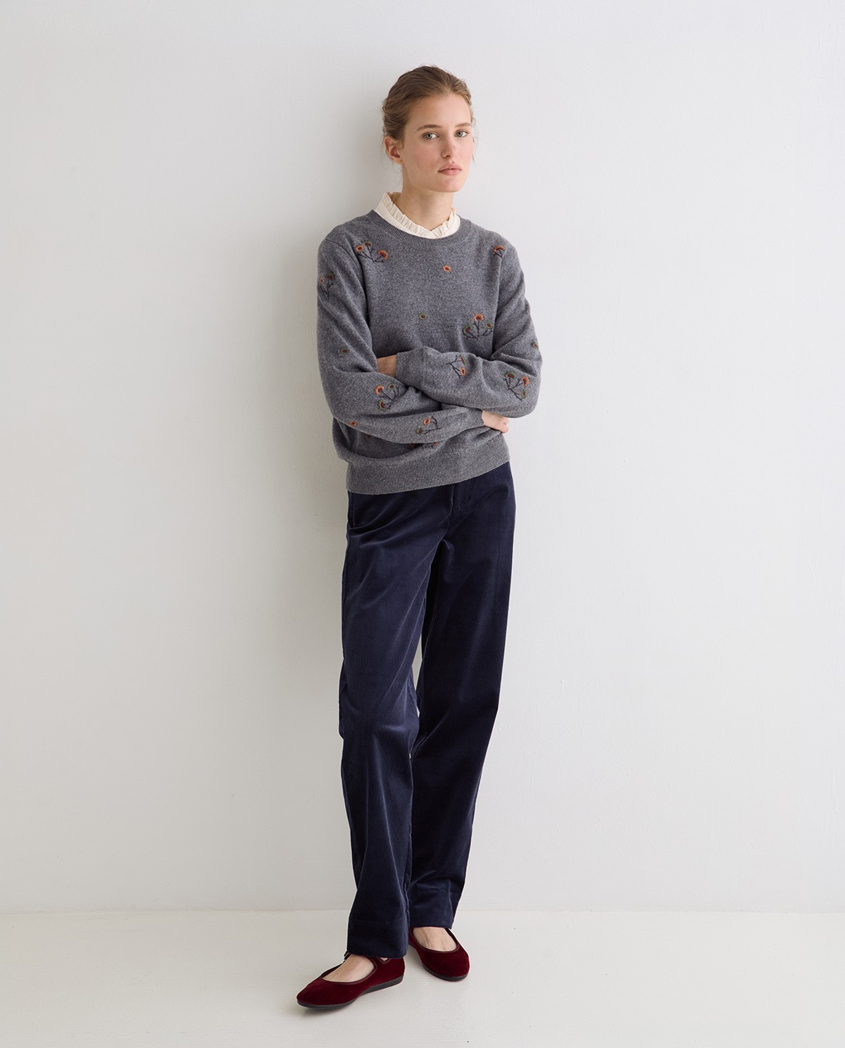 Pantalones de pana rectos azul marino